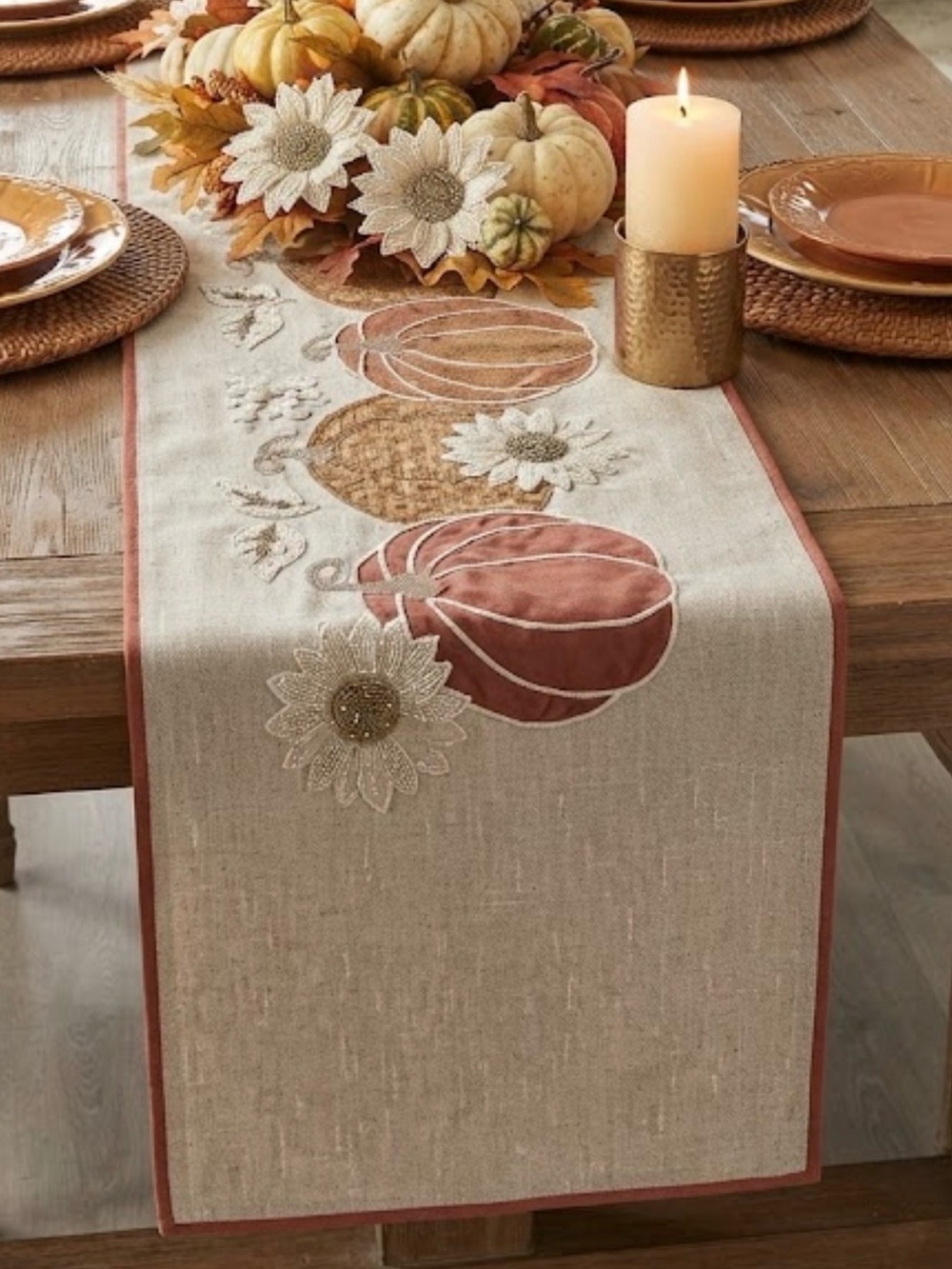 The Farmhouse Rachel Ashwell Pumpkin Sunflower Table Runner 16x70 Fall
